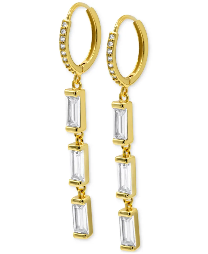 Adornia 14k Gold-Plated Triple Rectangle Crystal Charm Huggie Hoop Earrings