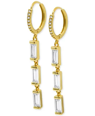 Adornia 14k Gold-Plated Triple Rectangle Crystal Charm Huggie Hoop Earrings