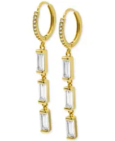 Adornia 14k Gold-Plated Triple Rectangle Crystal Charm Huggie Hoop Earrings