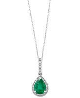 Brasilica by Effy Emerald (9/10 ct. t.w.) and Diamond (1/8 ct. t.w.) Drop Pendant in 14k White Gold, Created for Macy's