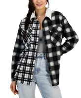 Just Polly Juniors' Plaid Polar Fleece Sherpa-Collar Shacket