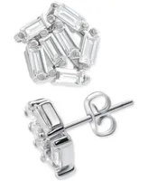 Adornia Rhodium-Plated Rectangle Crystal Cluster Stud Earrings