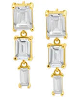 Adornia 14k Gold-Plated Rectangle Crystal Triple Drop Earrings