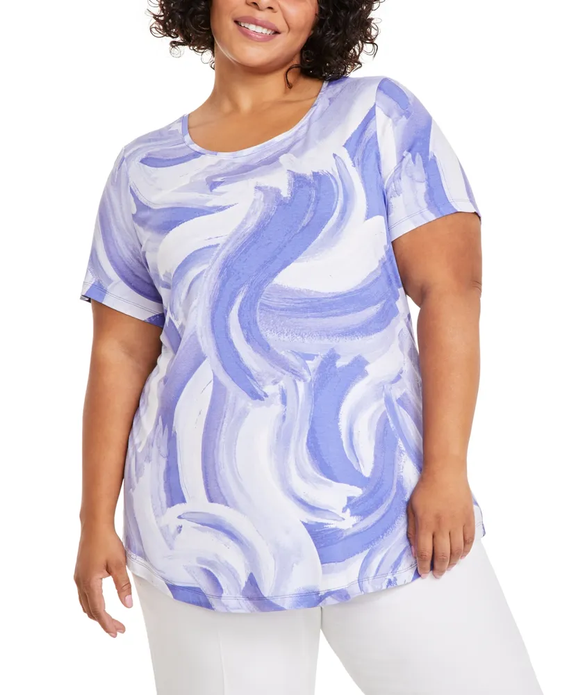 Jm Collection Plus Size Printed 3/4-sleeve Top, Created For Macy's