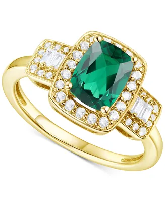 Lab-Grown Emerald (1 ct. t.w.) & White Sapphire (1/2 Halo Statement Ring 14k Gold
