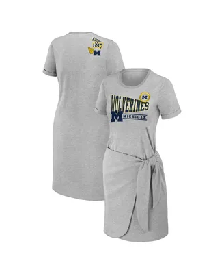 Women's Wear by Erin Andrews Heather Gray Michigan Wolverines Knotted T-shirt Dress