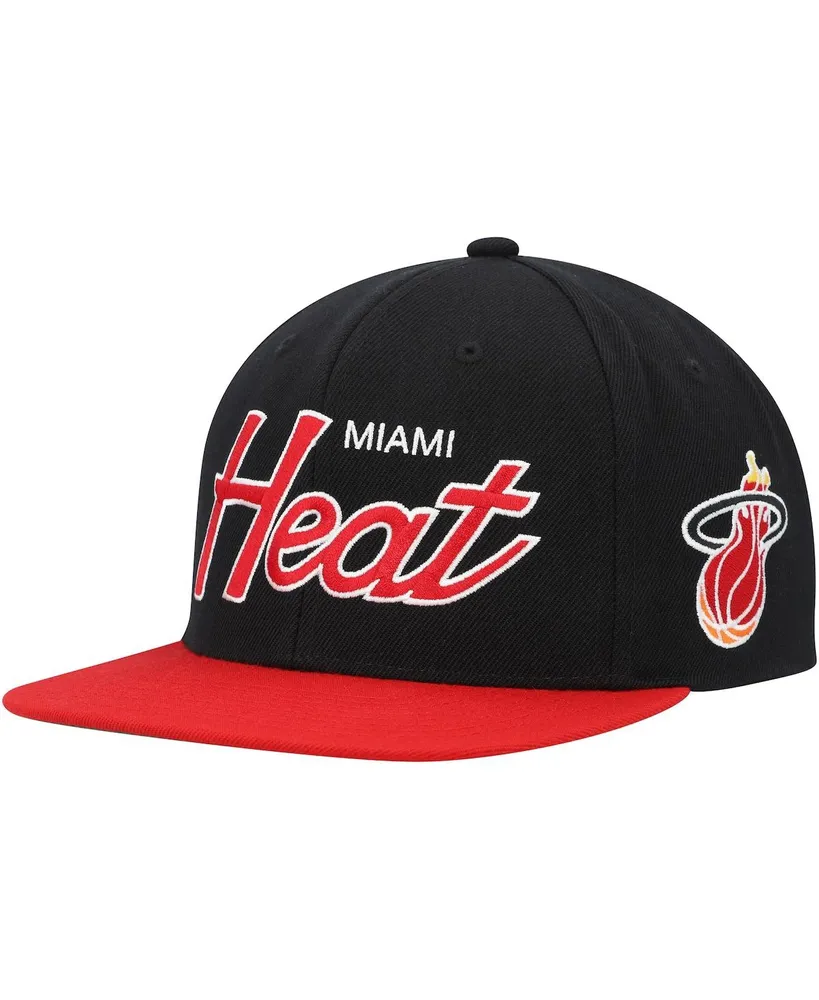 Men's Mitchell & Ness Black Miami Heat Hardwood Classics Mvp Team Script 2.0 Snapback Hat