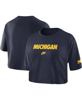 Women's Nike Navy Michigan Wolverines Wordmark Cropped T-shirt