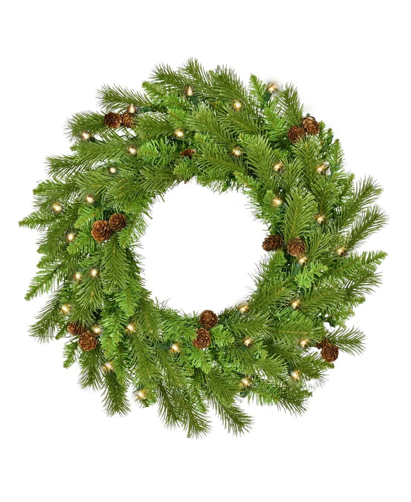 Kurt Adler 24" Pre-Lit Clear Incandescent Pinecone Wreath