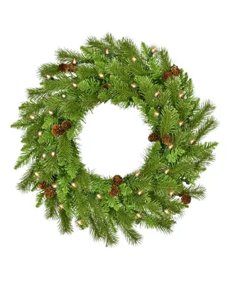 Kurt Adler 24" Pre-Lit Clear Incandescent Pinecone Wreath