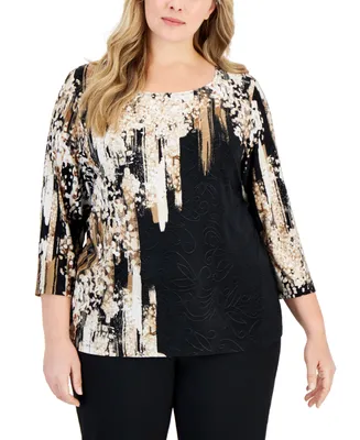 Jm Collection Plus Size Printed Jacquard Top, Created for Macy's