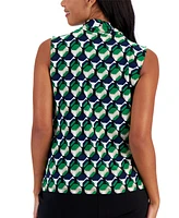 Anne Klein Petite Printed Triple-Pleated V-Neck Top