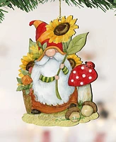 Designocracy Holiday Wooden Ornaments Sunflower Gnome Home Decor Set of 2 S. Winget