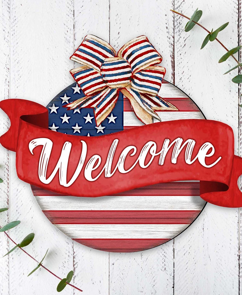 Designocracy Holiday Door Decor Wooden Welcome Sign American Flag Porch Wreath G. DeBrekht