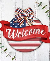 Designocracy Holiday Door Decor Wooden Welcome Sign American Flag Porch Wreath G. DeBrekht