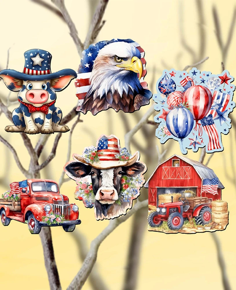 Designocracy Holiday Wooden Clip-On Ornaments American Flag Set of 6 G. DeBrekht