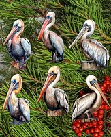 Designocracy Holiday Wooden Clip-On Ornaments Pelicans Set of 6 G. DeBrekht