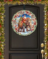 Designocracy Santa on Elephant Wreath Christmas Door Decor Wooden Door Hanger G. DeBrekht