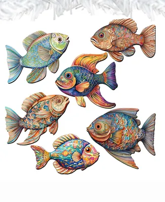 Designocracy Holiday Wooden Clip-On Ornaments Coastal Fish Set of 6 G. DeBrekht