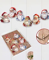 Designocracy Jolly Santa Faces Christmas Wooden Clip-On Ornaments Set of 6 G. DeBrekht