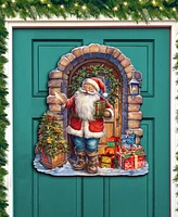 Designocracy Santa's Surprise Visit Christmas Wooden Door Hanger Door Decor G. DeBrekht