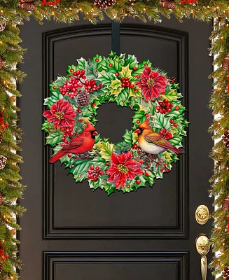 Designocracy Cardinal Garland Wreath Christmas Door Hanger Wooden Door Decor G. DeBrekht