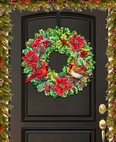 Designocracy Cardinal Garland Wreath Christmas Door Hanger Wooden Door Decor G. DeBrekht