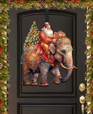 Designocracy Santa on Elephant Christmas Wooden Door Decor Wall Decor G. DeBrekht