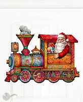 Designocracy Santa's Train Holiday Christmas Wooden Door Hanger Door Decor G. DeBrekht