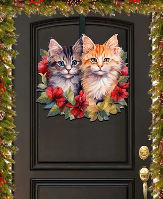 Designocracy Cute Kittens Christmas Wooden Door Hanger Door Decor G. DeBrekht