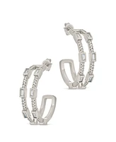Sterling Forever Cubic Zirconia Neah Hoop Earrings