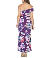 24seven Comfort Apparel Women's Floral One Shoulder Rouched Maxi Dress