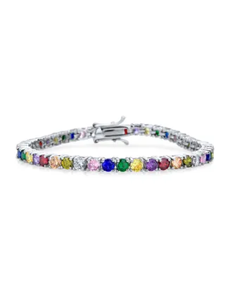 Bling Jewelry 12 Ctw Prong Basket Set Solitaire Round Cubic Zirconia Cz Lgbtq Colorful Rainbow Multi Color Tennis Bracelet For Women Prom Bride