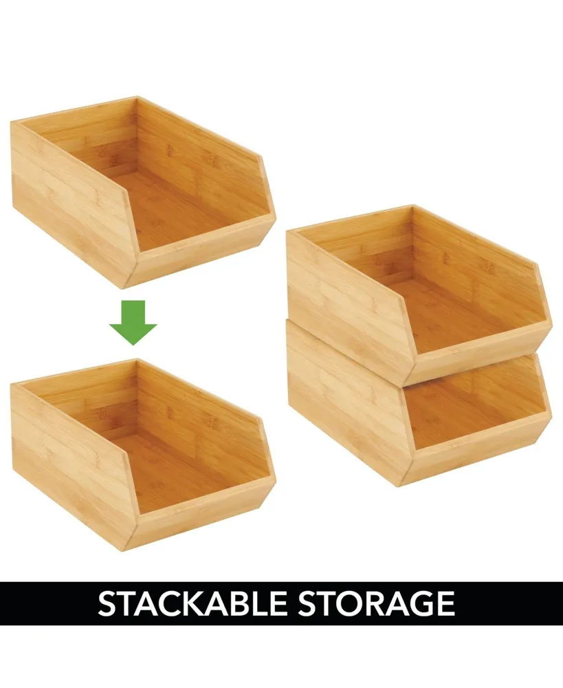 mDesign Bamboo Stackable Food Storage Organization Bin - 2 Pack - Natural Wood