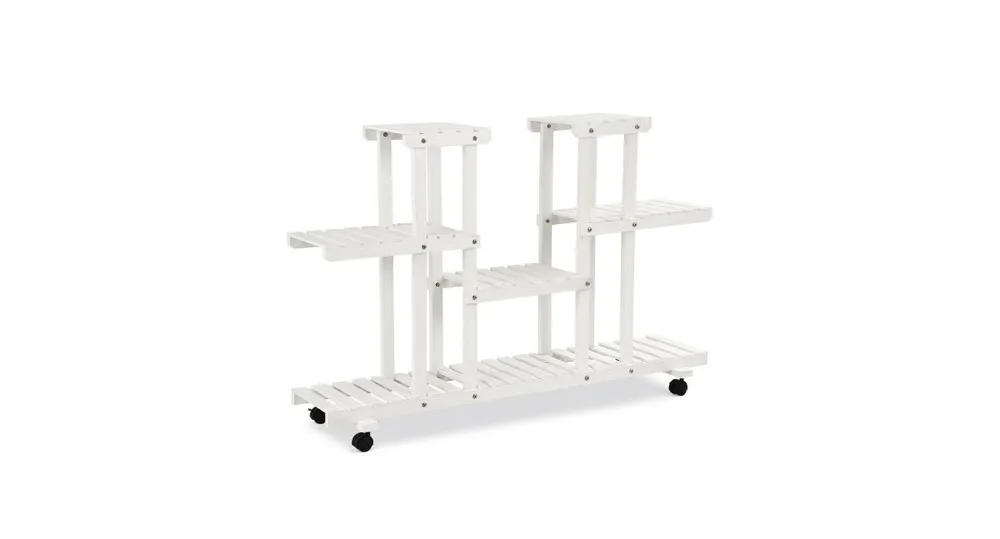 4-Tier Wood Casters Rolling Shelf Plant Stand