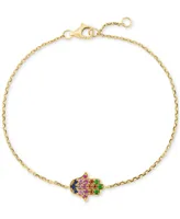 Effy Multi-Sapphire Hamsa Hand Link Bracelet (1/4 ct. t.w.) in 14k Gold-Plated Sterling Silver