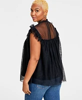 On 34th Women's Tulle Flutter-Sleeve Top, Created for Macy's