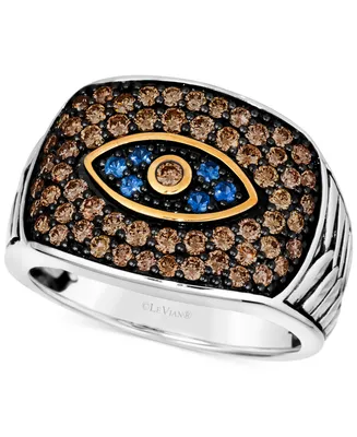 Le Vian Chocolatier Men's Blueberry Sapphire (1/6 ct. t.w.) & Chocolate Diamond (1-1/4 ct. t.w.) Evil Eye Ring in 14k Two-Tone Gold