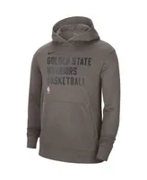 Men's and Women's Nike Olive Gray Golden State Warriors 2023/24 Performance Spotlight On-Court Practice Pullover Hoodie