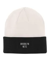 Big Boys and Girls Cream, Black Brooklyn Nets Bone Crown Cuffed Knit Hat