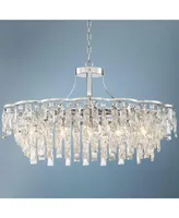 Vienna Full Spectrum Villette Chrome Large Oval Linear Chandelier Lighting 31 1/2" Wide Luxury Clear Crystal Strands 9