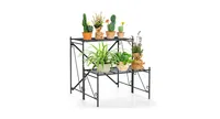 2-Tier Stair Style Metal Plant Stand for Indoor and Outdoor-Black