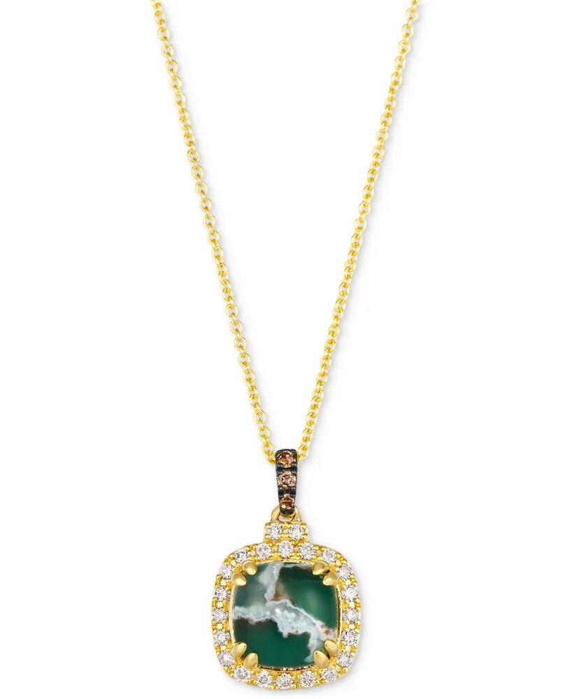 Le Vian Peacock Aquaprase (1-7/8 ct. t.w.) & Diamond (1/4 ct. t.w.) Cushion Halo 20" Pendant Necklace in 14k Gold