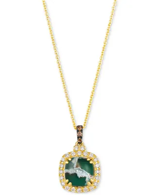 Le Vian Peacock Aquaprase (1-7/8 ct. t.w.) & Diamond (1/4 ct. t.w.) Cushion Halo 20" Pendant Necklace in 14k Gold