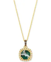 Le Vian Peacock Aquaprase (1-7/8 ct. t.w.) & Diamond (1/4 ct. t.w.) Cushion Halo 20" Pendant Necklace in 14k Gold