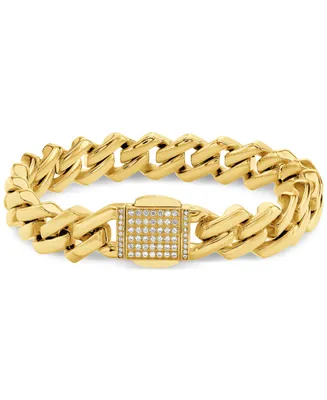 Blackjack Men's Cubic Zirconia-Accented Curb Link Chain Bracelet in Gold-Tone Ion-Plated Stainless Steel - Gold