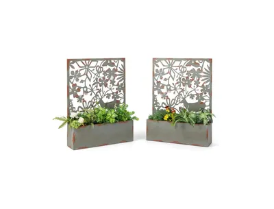 Set of 2 Decorative Raised Garden Bed with Trellises-Rust