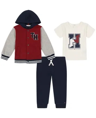 Tommy Hilfiger Baby Boys Monogram T-shirt, Colorblock Fleece Jacket and Joggers, 3-Piece Set