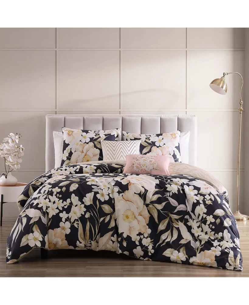 Bebejan Blossom Haven Bedding 200 Thread Count 100% Cotton Sateen 5 Piece Reversible Queen Comforter Set