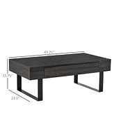 Homcom Mid-century Modern Coffee Table with Storage Drawer, Metal Sled Designed Legs and Wood Grain Surface for Living Room, Dark Grey